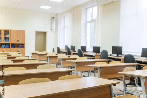 Moscow, Russia - September, 18, 2019: interior of an empty school classroom in Moscow secondary school