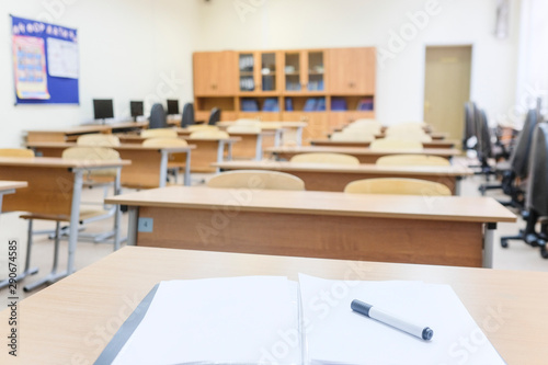 Moscow, Russia - September, 18, 2019: interior of an empty school classroom in Moscow secondary school