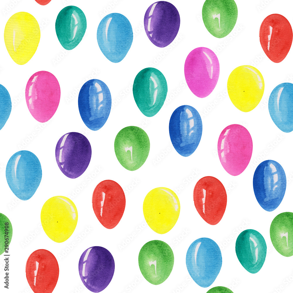 Seamless pattern with colorful balloons on a white background. watercolor illustrations for prints, postcards, posters, templates and gift paper Seamless pattern with colorful balloons on a white background. watercolor illustrations for prints, postcards, posters, templates and gift paper
