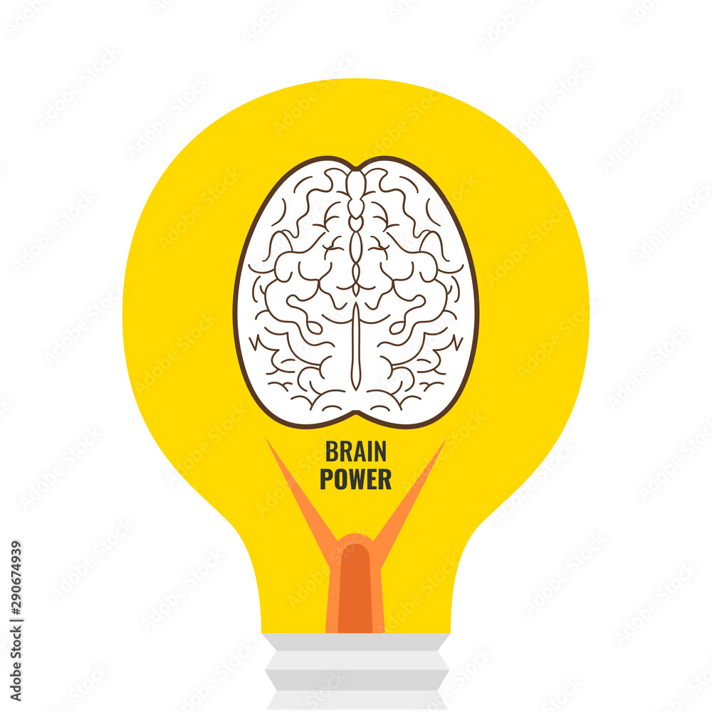 Brain in light bulb. Generate think creative innovation idea. Brain power concept. Vector illustration. Brain in light bulb. Generate think creative innovation idea. Brain power concept. Vector illustration.