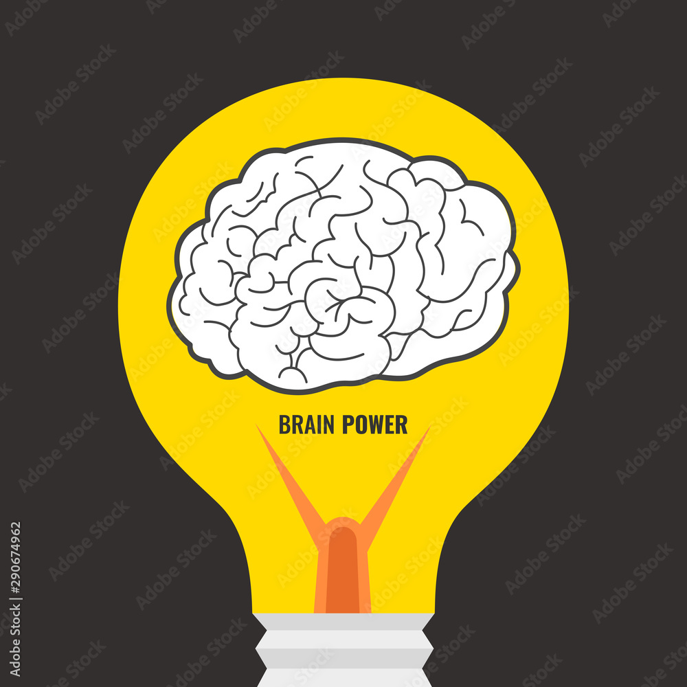 Brain in light bulb. Generate think creative innovation idea. Brain power concept. Vector illustration. Brain in light bulb. Generate think creative innovation idea. Brain power concept. Vector illustration.