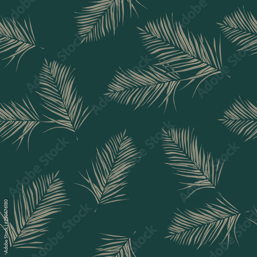 Seamless pattern with abstract leaves on green background, foliage vector