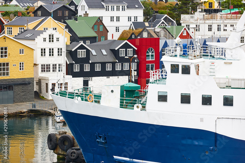 Feroe islands capital, Torshavn. Harbor and colorful houses. Streymoy island photo