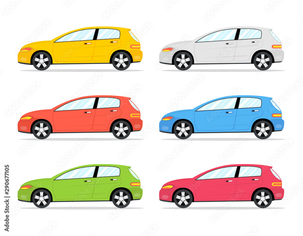 Cars side view. Flat cartoon style. Vector illustration. Cars side view. Flat cartoon style. Vector illustration.