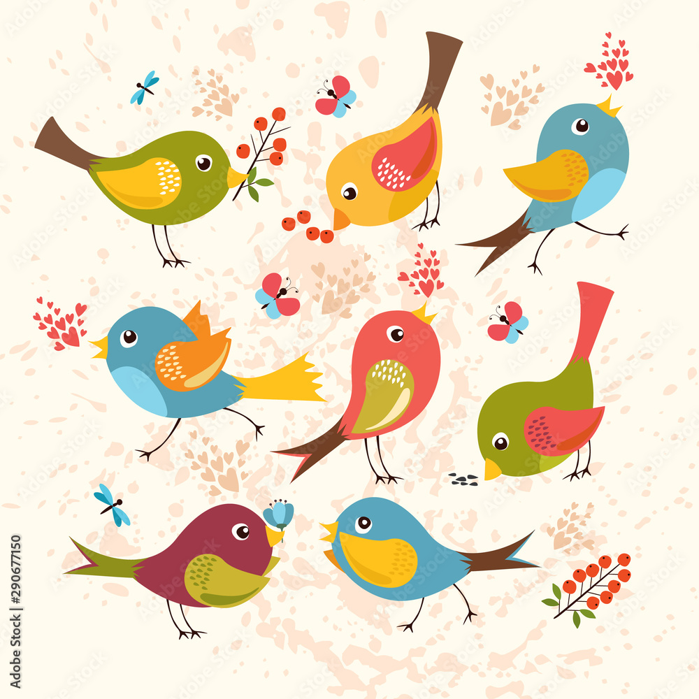 Set cute birds. vector illustration. 