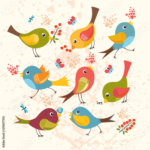 Set cute birds. vector illustration. 