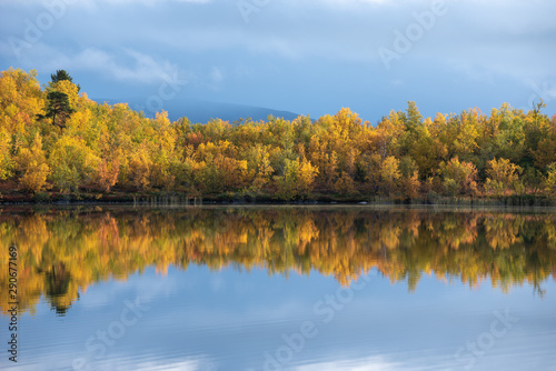 Lake in autumn. Abisko national park in north of Sweden.