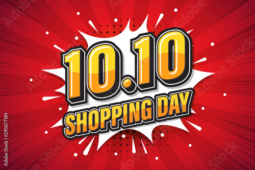9.9 Shopping Day font expression pop art comic speech bubble. Vector illustration