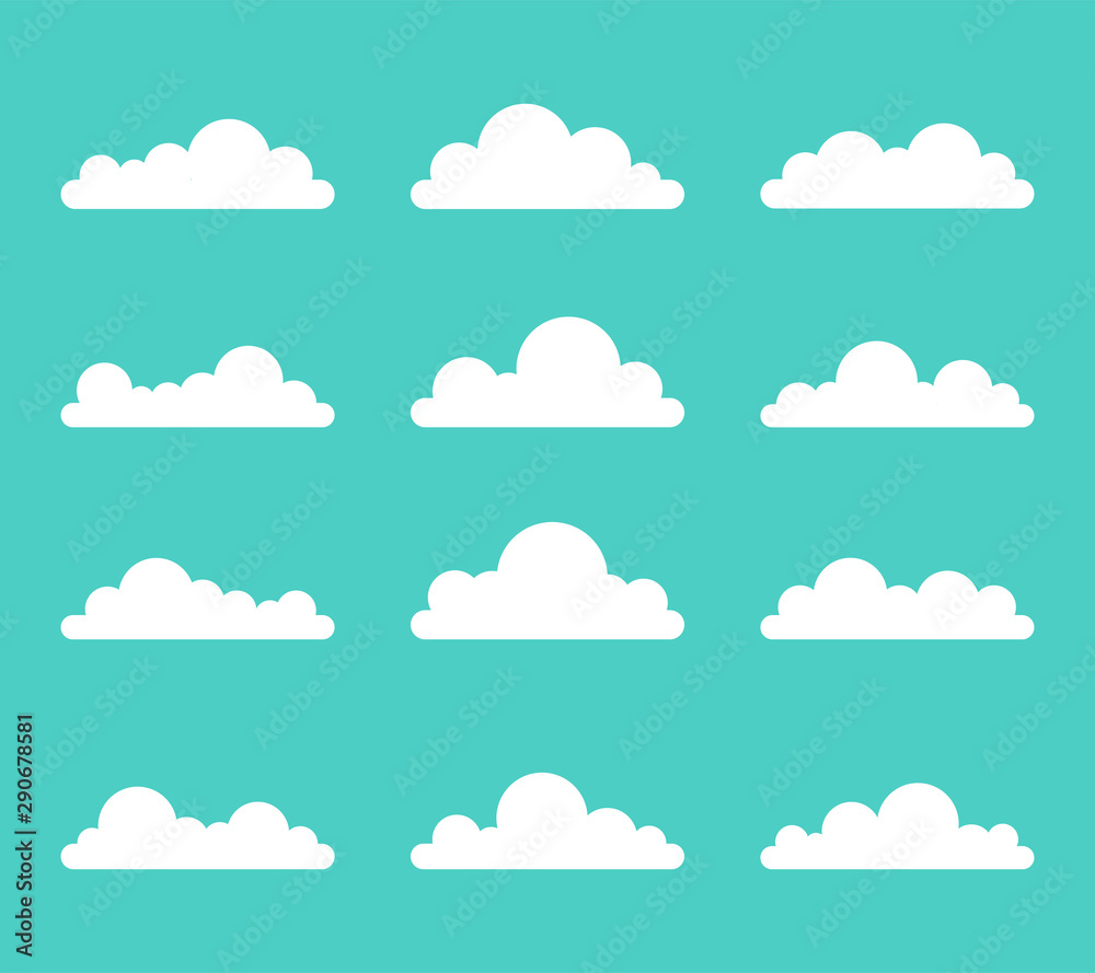 Collection of stylized cloud silhouettes. Set of cloud icons. Vector illustration.