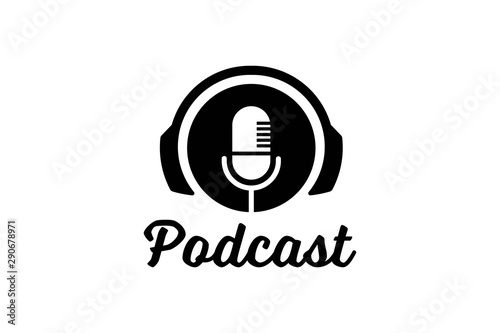 Podcast or Radio Logo design using Microphone and Headphone icon photo
