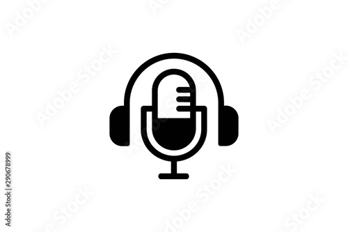 Podcast or Radio Logo design using Microphone and Headphone icon