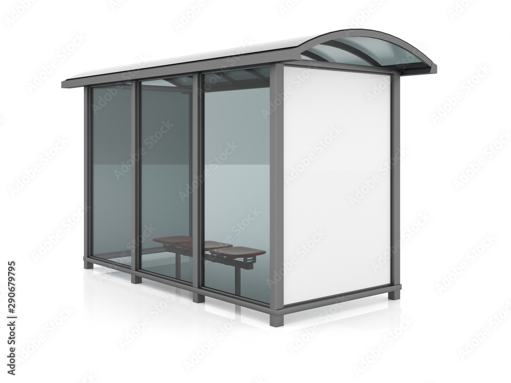 3d illustration of an empty Billboard at a bus stop on the white background. 3d illustration of an empty Billboard at a bus stop on the white background.