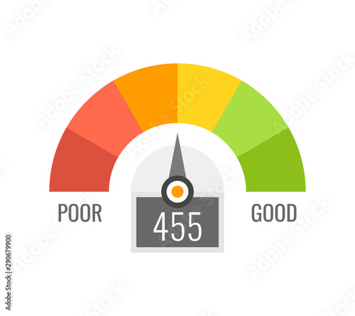 Credit score indicators with color levels from poor to good on white background. Vector illustration.