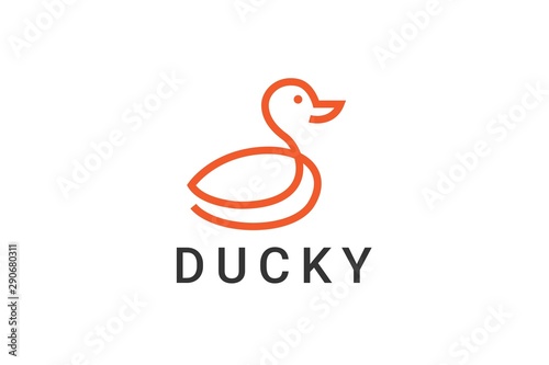 Duck Logo design vector template Linear style. Outline Swan Bird Logotype Jewelry Fashion concept.
