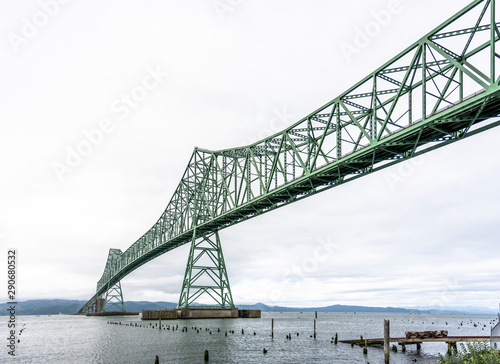 Long truss Astoria–Megler Bridge across the mouth of the Columbia River at Pasific ocean