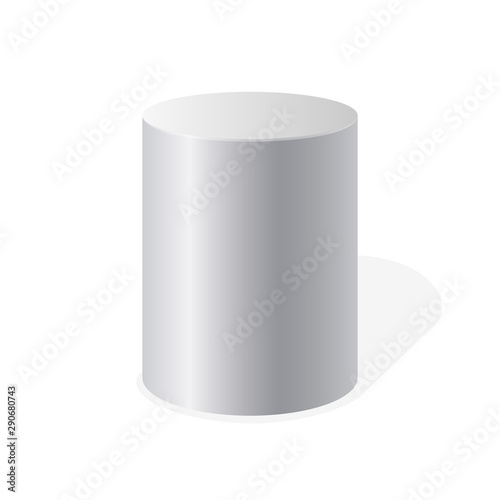 White cylinder isolated on white background. Basic geometrical form. Vector illustration.