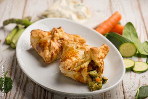 puff pastry filled with gorgonzola cheese asparagus zucchinis and carrots