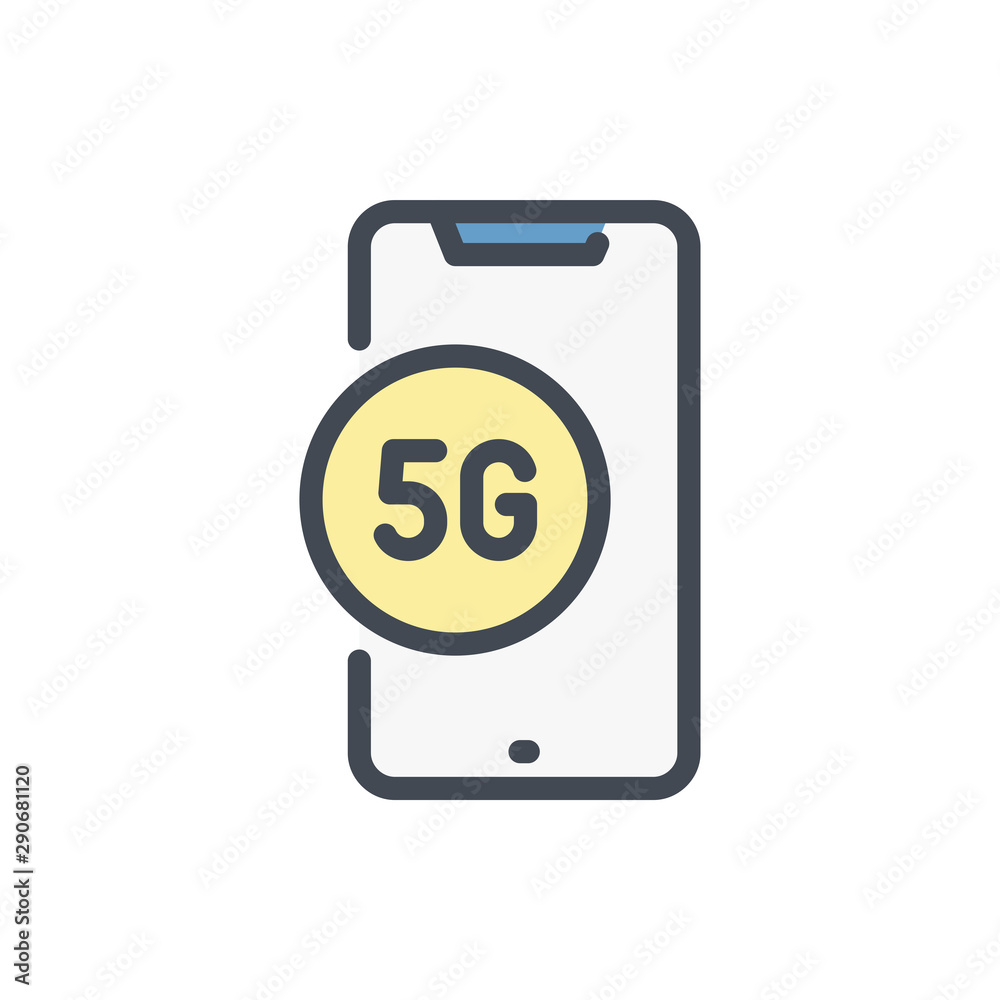 Smartphone with 5G connection color line icon. 5G network vector outline colorful sign. Smartphone with 5G connection color line icon. 5G network vector outline colorful sign.