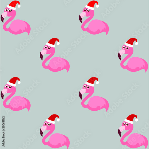 Cute pink flamingo  santa hat  vector illustration