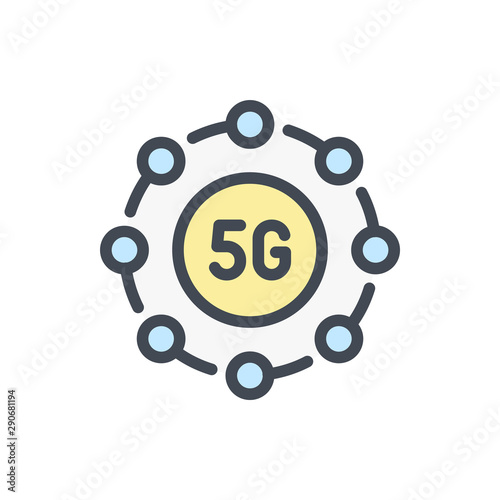 5G connection color line icon. 5G network vector outline colorful sign.