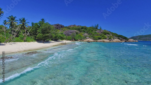 Panoramic aerial view of Seychelles Island on a sunny day
