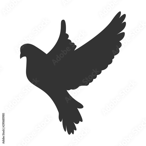 Dove flies. Symbol bird isolated on white background. Vector illustration.