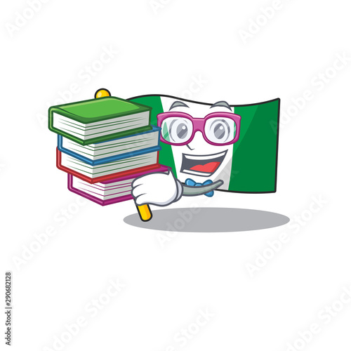 Student with book nigeria flag folded in cartoon drawer