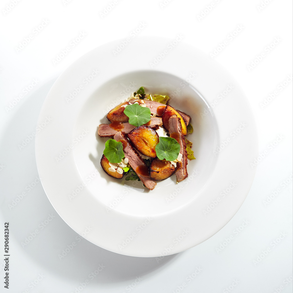 Salad with Roasted Duck Breast, Baked Pear and Strachatella Salad with Roasted Duck Breast, Baked Pear and Strachatella