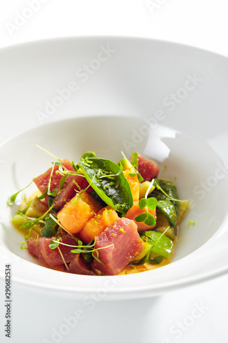 Tuna Fillet Salad in Spicy Papaya Sauce Isolated