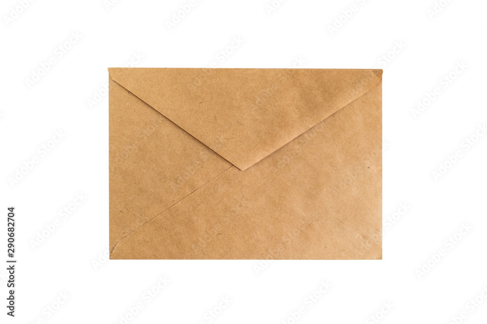 Realistic brown mail envelope. Isolated mail package mock up on white background Realistic brown mail envelope. Isolated mail package mock up on white background