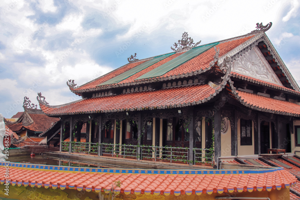 A temple shrine inside Linh Phuoc Pagoda or Ve Chai Pagoda in Da lat, Vietnam
