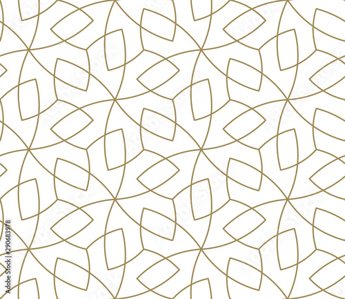 Seamless pattern with abstract geometric line texture, gold on white background. Light modern simple wallpaper, bright tile backdrop, monochrome graphic element