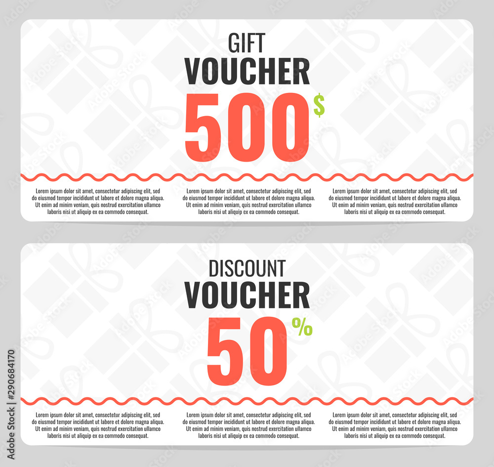 Fototapeta premium Set of colorful gift vouchers. Certificate template for a holiday. Vector illustration.