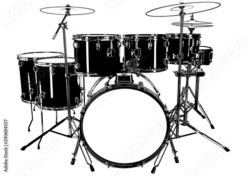 Fotografie, Tablou Black and White Drums Drawing - Illustration for Your Graphic Designs, Vector