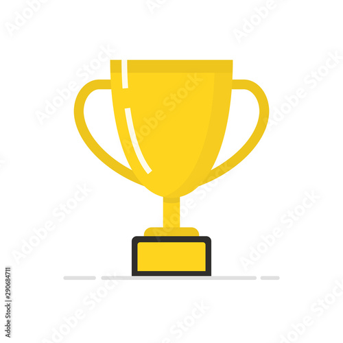 Golden winner cup. Trophy cup. Flat cartoon icon. Vector illustration.