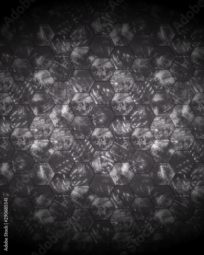 Dark Grungy Hexagonal Background With Spotlight And Selenium Toning.