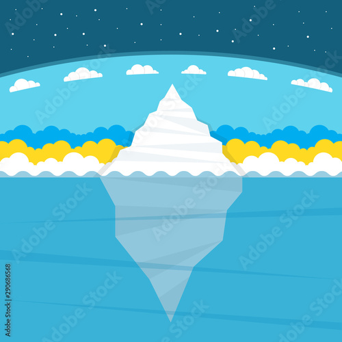 Iceberg in ocean water. Vector illustration.