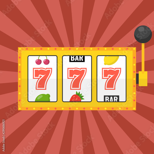 Golden slot machine with lucky sevens jackpot. Vector illustration.