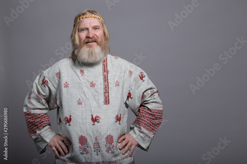 Slavic man in a beautiful painted shirt