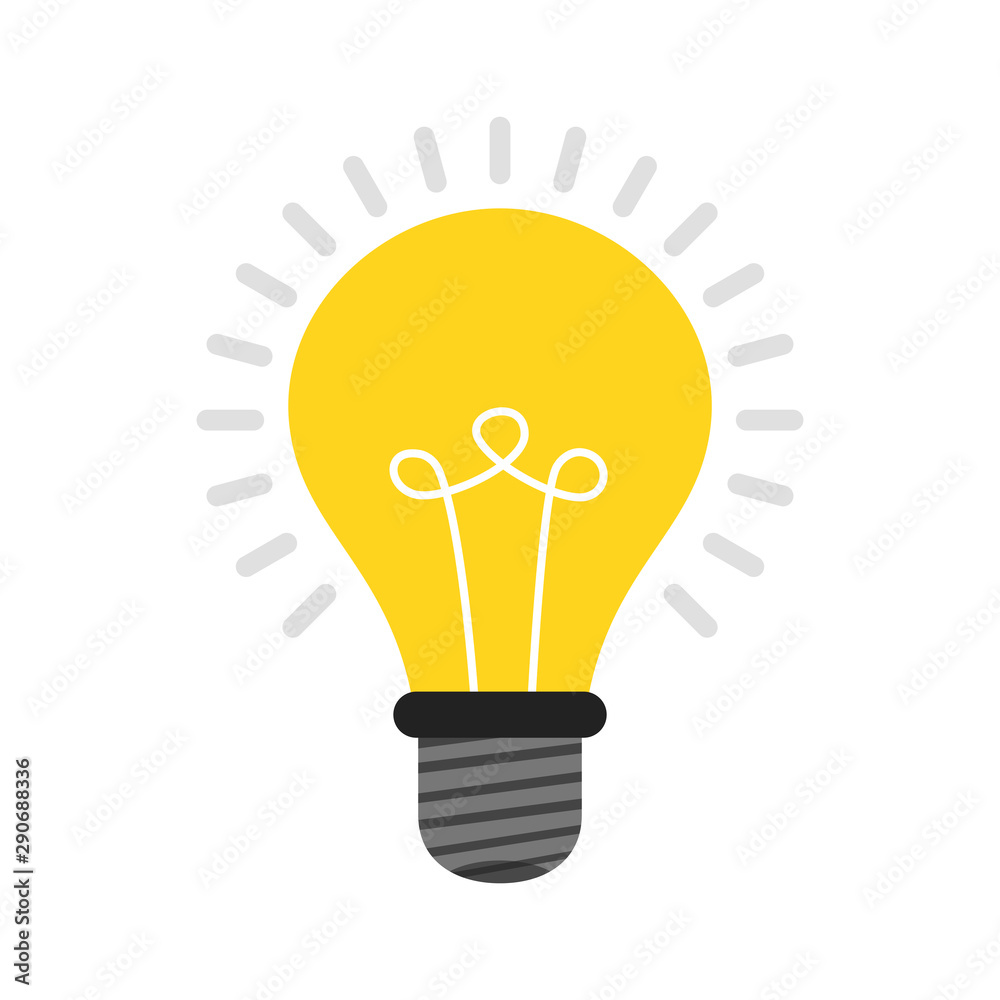Light bulb icon over white background. Idea concept. Flat cartoon style. Vector illustration. Light bulb icon over white background. Idea concept. Flat cartoon style. Vector illustration.