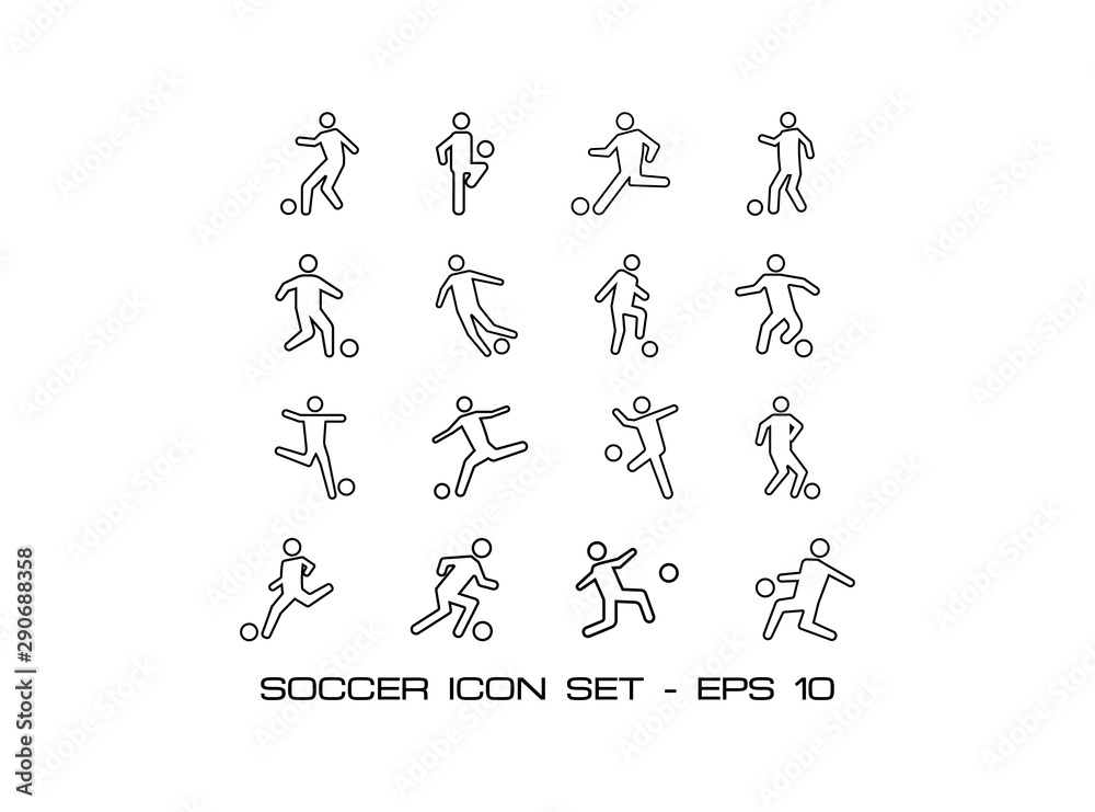 Set of Sixteen Soccer and Football Icon. Designed in Monoline Style. In Trendy Flat Isolated on White Background. Vector Illustration Set of Sixteen Soccer and Football Icon. Designed in Monoline Style. In Trendy Flat Isolated on White Background. Vector Illustration
