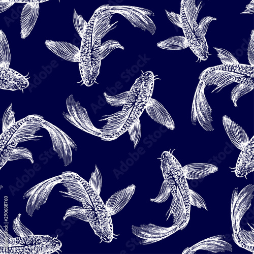 White fishes on blue background