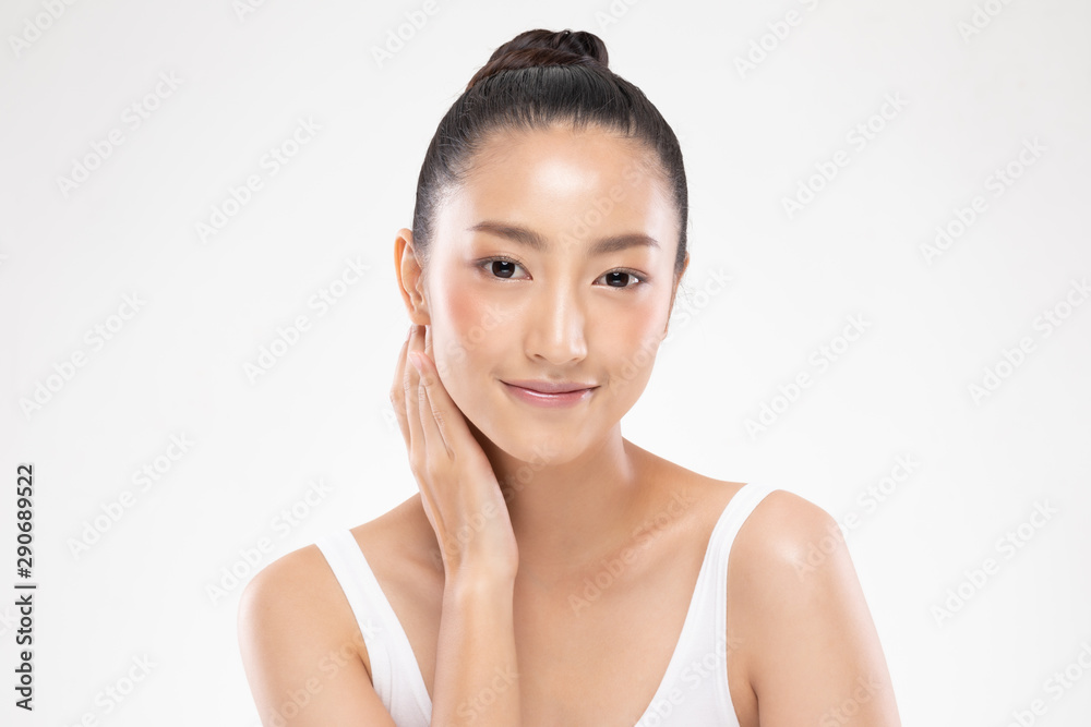 Beautiful Asian woman touching soft cheek smile with clean and fresh skin Happiness and cheerful with positive emotional,isolated on white background,Beauty and Cosmetics Concept Beautiful Asian woman touching soft cheek smile with clean and fresh skin Happiness and cheerful with positive emotional,isolated on white background,Beauty and Cosmetics Concept