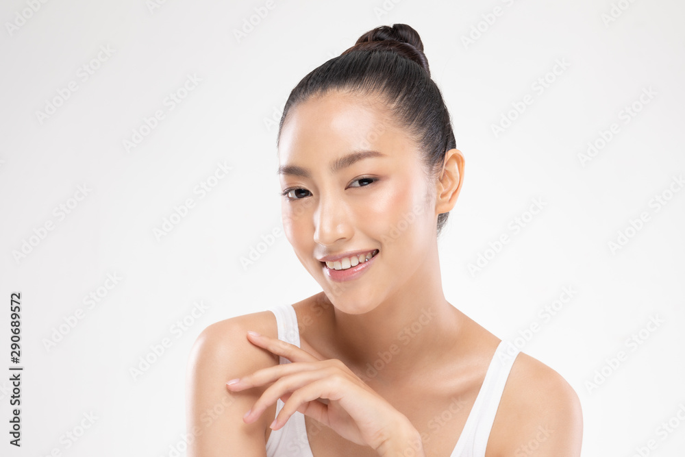 Beautiful Asian woman touching soft cheek smile with clean and fresh skin Happiness and cheerful with positive emotional,isolated on white background,Beauty and Cosmetics Concept Beautiful Asian woman touching soft cheek smile with clean and fresh skin Happiness and cheerful with positive emotional,isolated on white background,Beauty and Cosmetics Concept