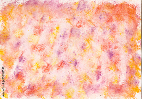 Handmade, hand painted  watercolor orange yellow purple background,texture © Berna Şafoğlu