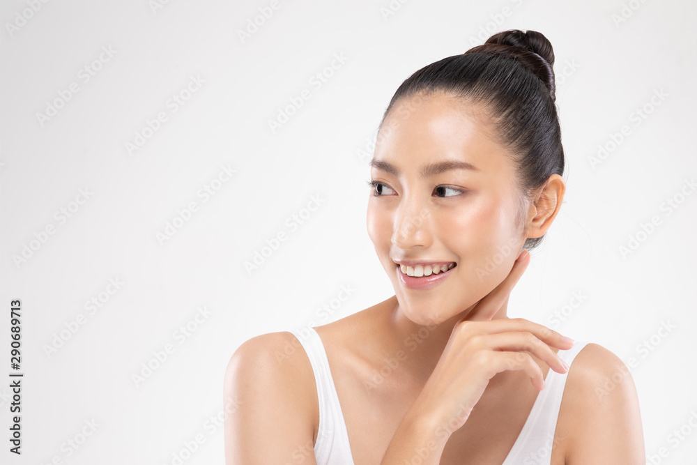 Beautiful Asian woman touching soft cheek smile with clean and fresh skin Happiness and cheerful with positive emotional,isolated on white background,Beauty and Cosmetics Concept Beautiful Asian woman touching soft cheek smile with clean and fresh skin Happiness and cheerful with positive emotional,isolated on white background,Beauty and Cosmetics Concept