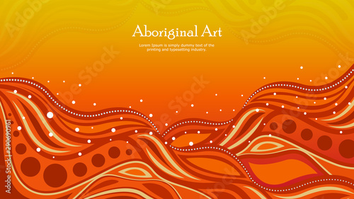 Aboriginal dot art vector banner with text.