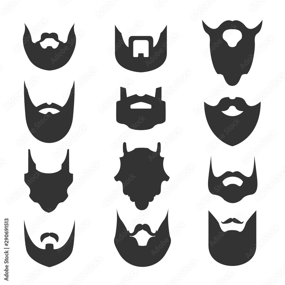 Set of beards. Silhouettes, emblems, icons, labels. Vector illustration. Set of beards. Silhouettes, emblems, icons, labels. Vector illustration.
