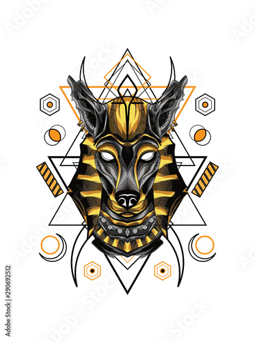 Gold Anubis Head with Sacred Gemoetry