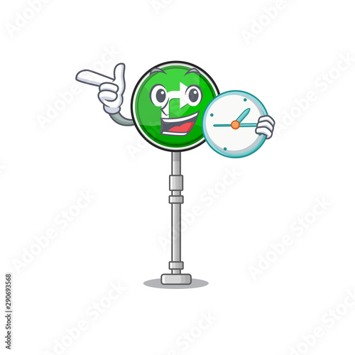 With clock miniature turn right on cartoon table
